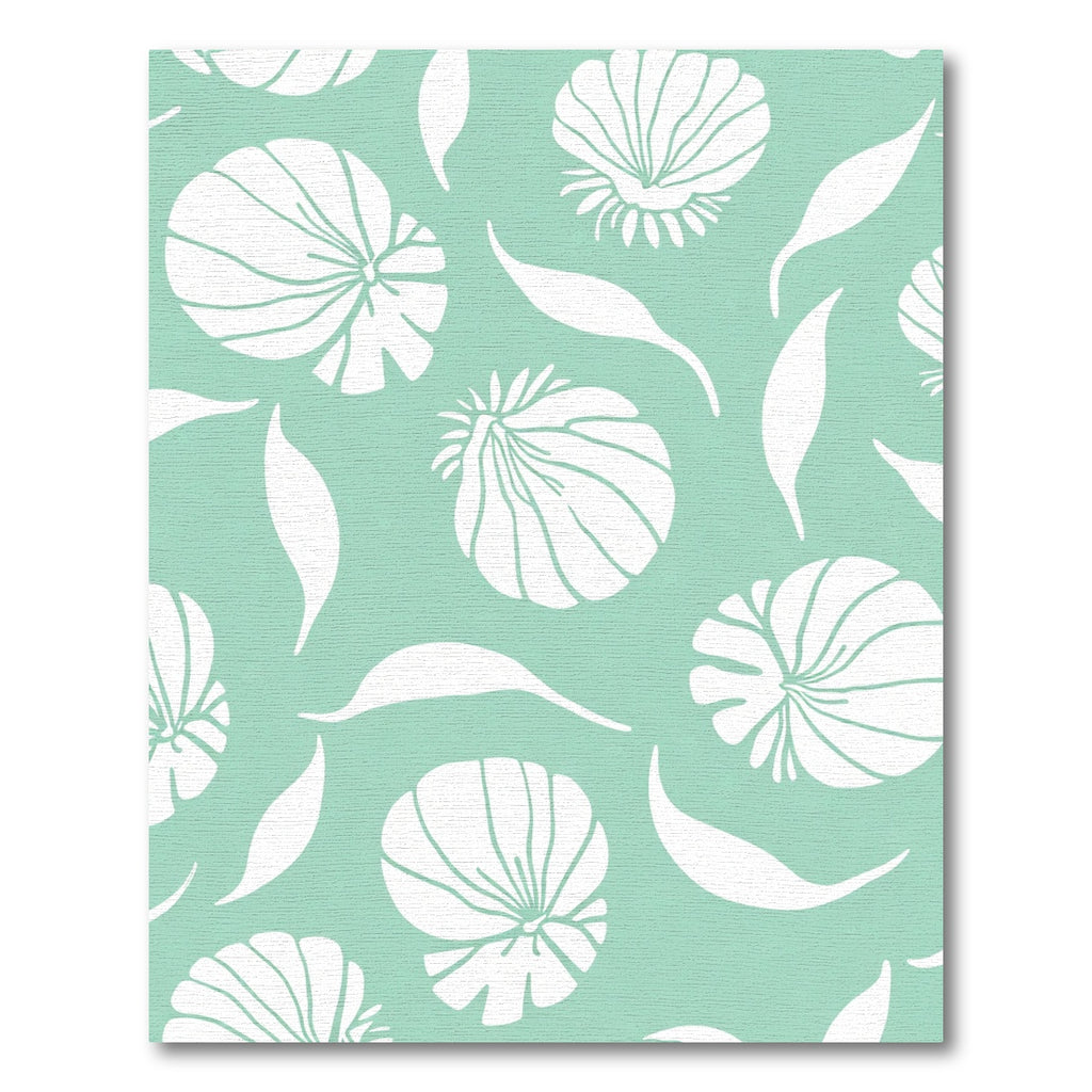 Coastal White Shell Leaf Aqua Rug