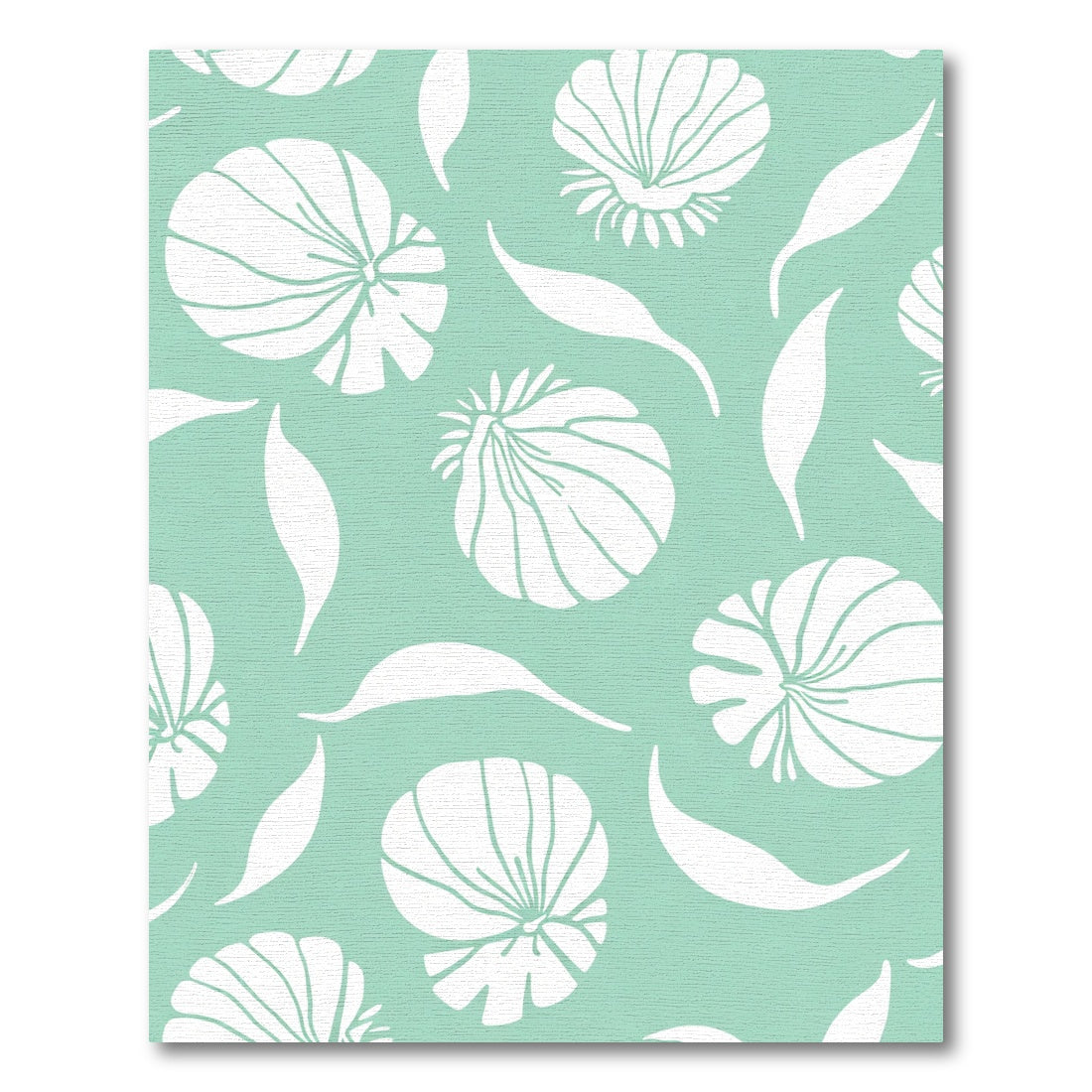 Coastal White Shell Leaf Aqua Rug