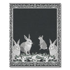 Monochrome Rabbits Floral Border Rug