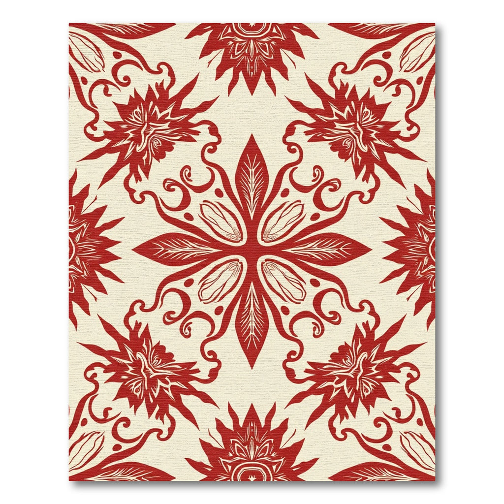 Crimson Floral Swirl Symmetry Rug