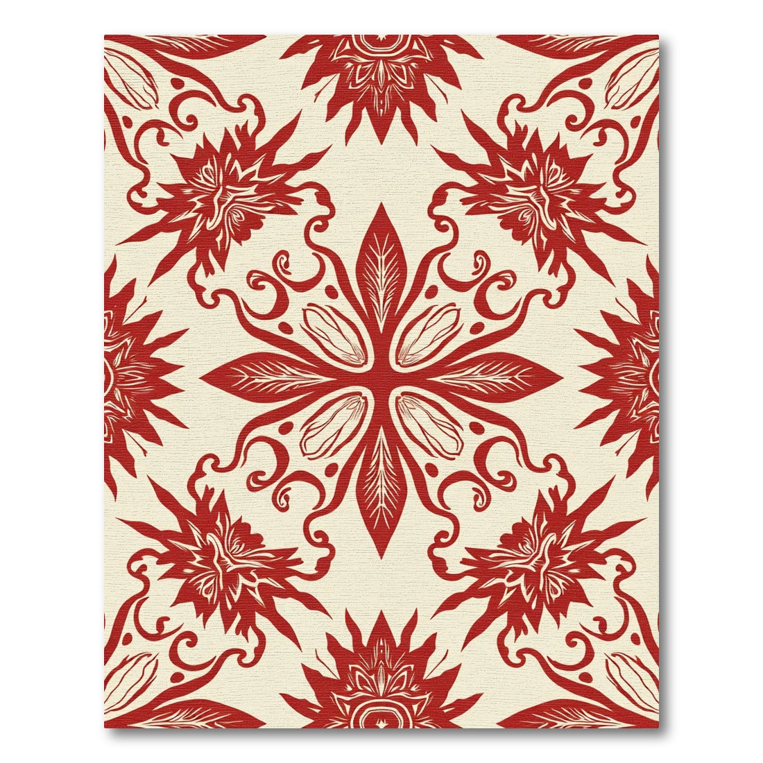 Crimson Floral Swirl Symmetry Rug