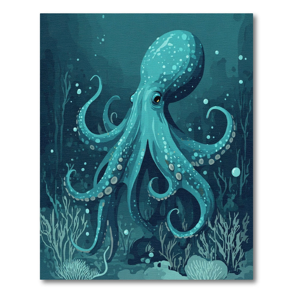 Deep Teal Octopus Underwater Scene Rug