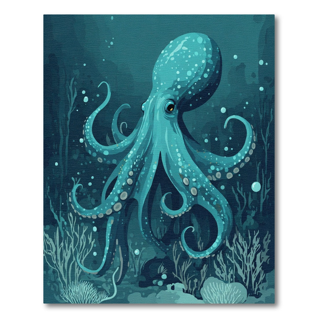 Deep Teal Octopus Underwater Scene Rug