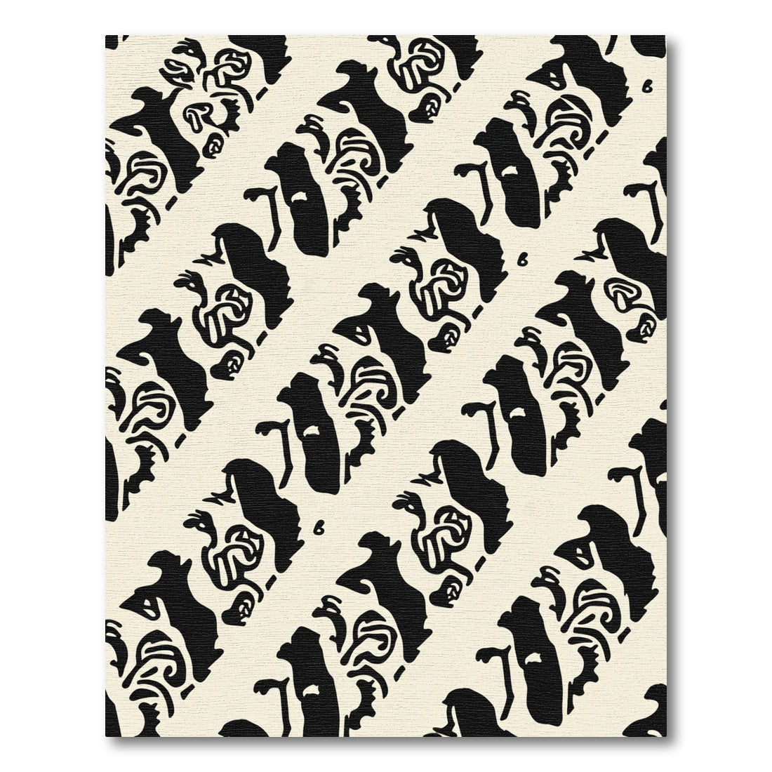 Abstract Black Human Figures Cream Rug
