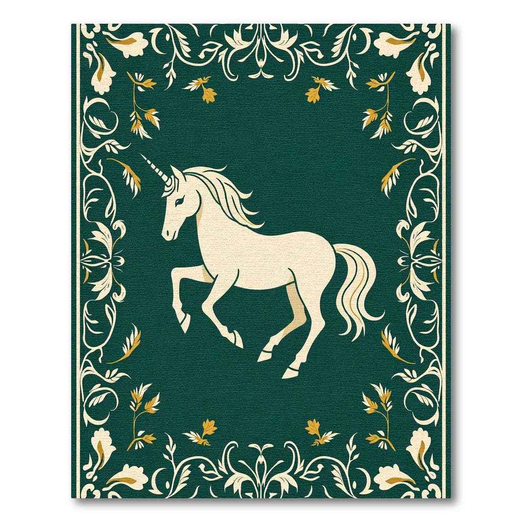 Cream Unicorn Green Floral Border Rug