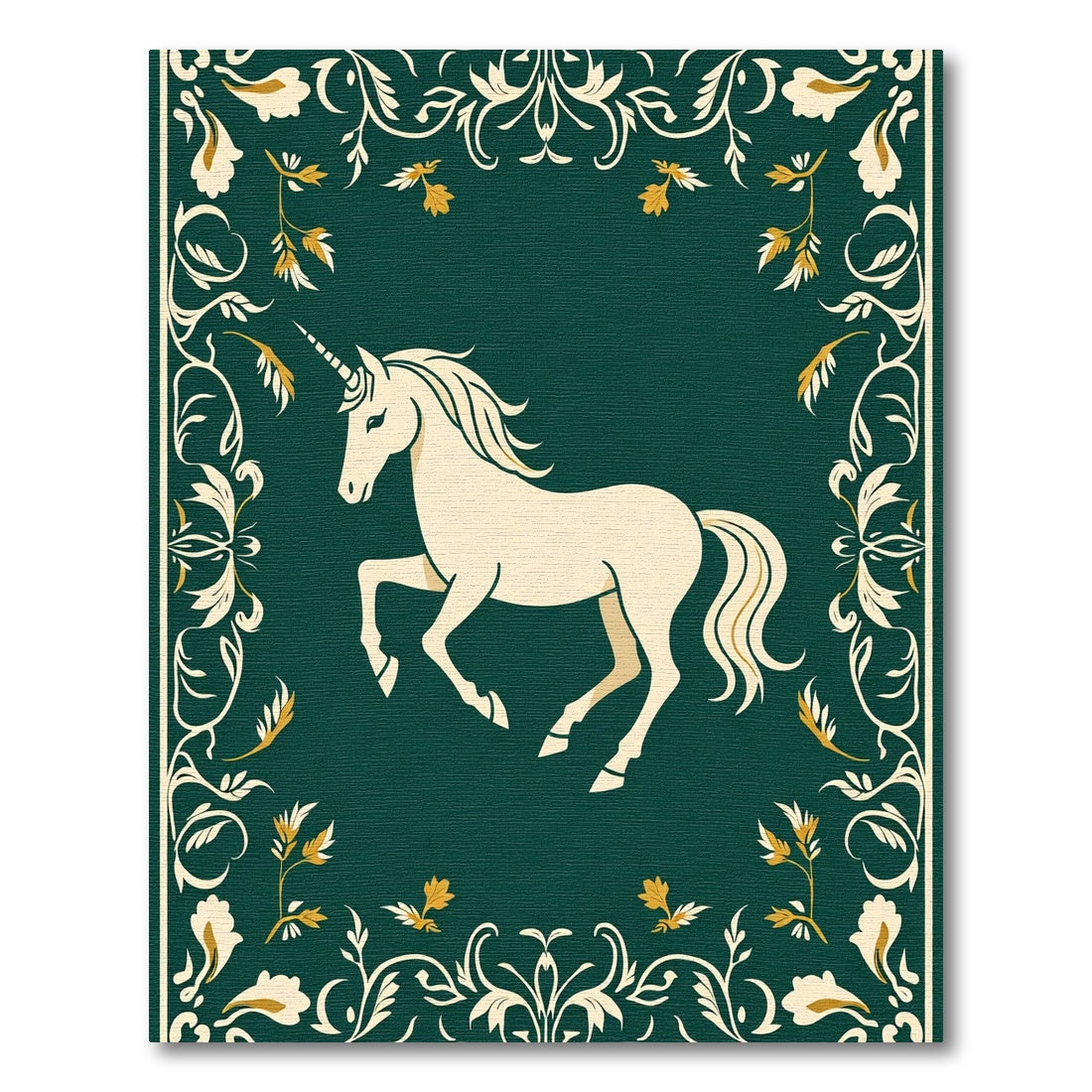 Cream Unicorn Green Floral Border Rug