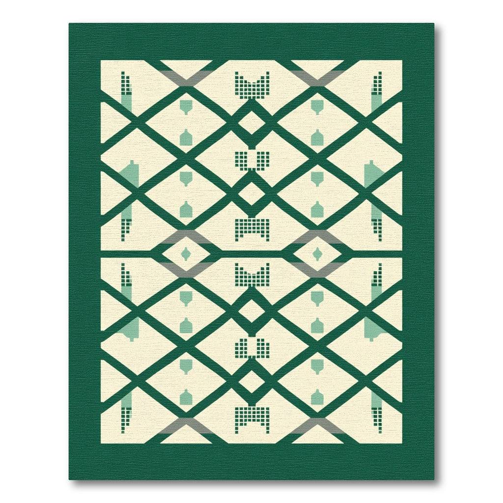 Emerald And Cream Geometric Diamond Rug