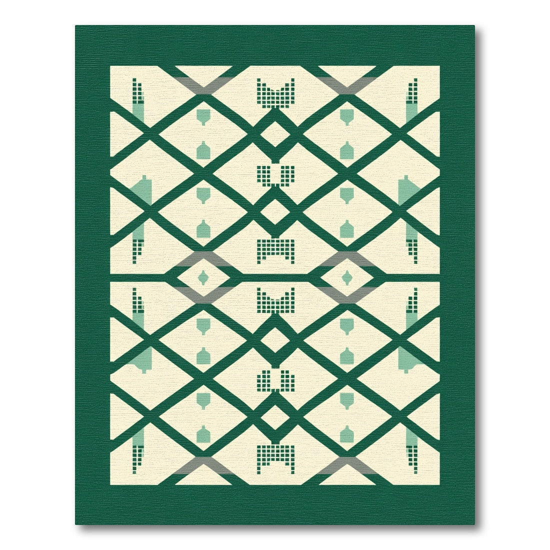 Emerald And Cream Geometric Diamond Rug