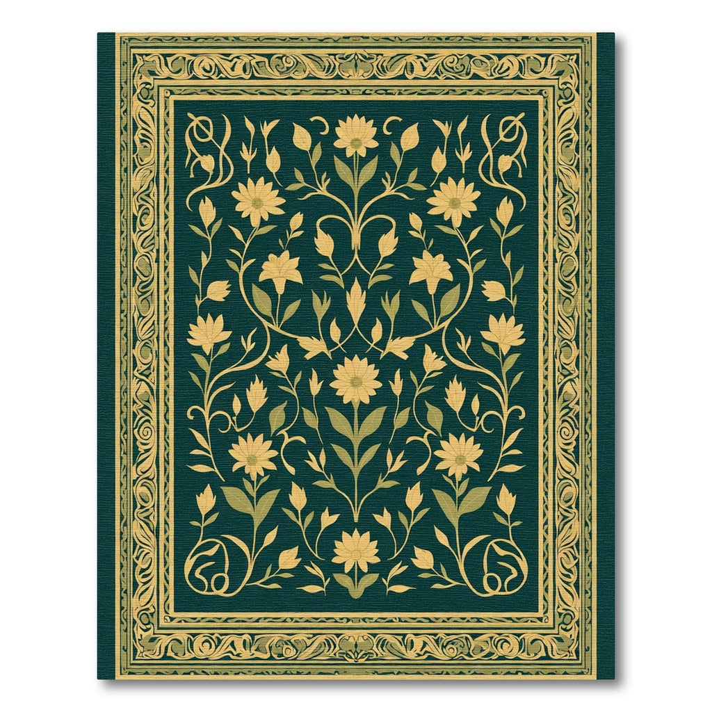 Deep Teal Golden Floral Scroll Rug