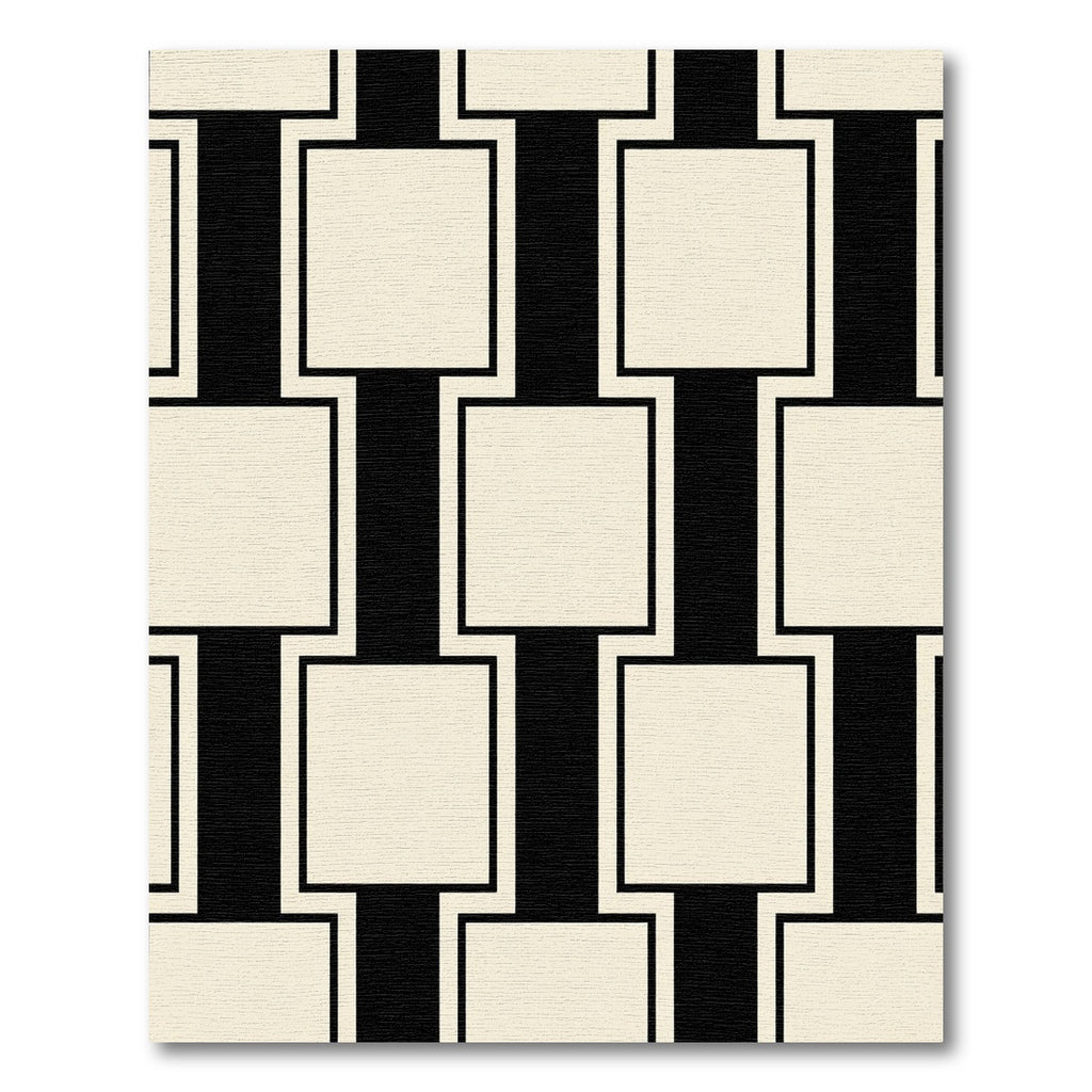 Black Cream Geometric Square Composition Rug