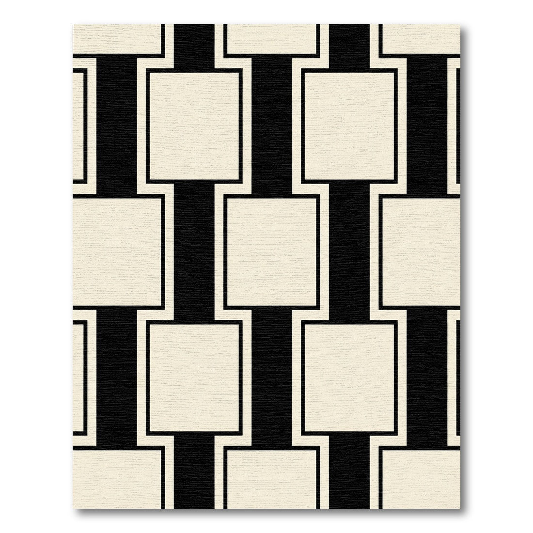 Black Cream Geometric Square Composition Rug