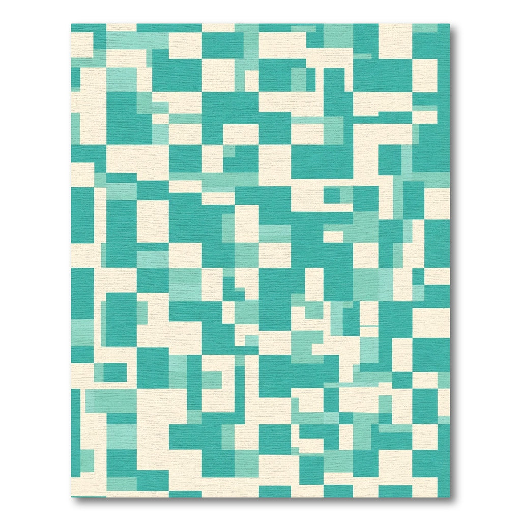 Teal Cream Abstract Geometric Blocks Rug