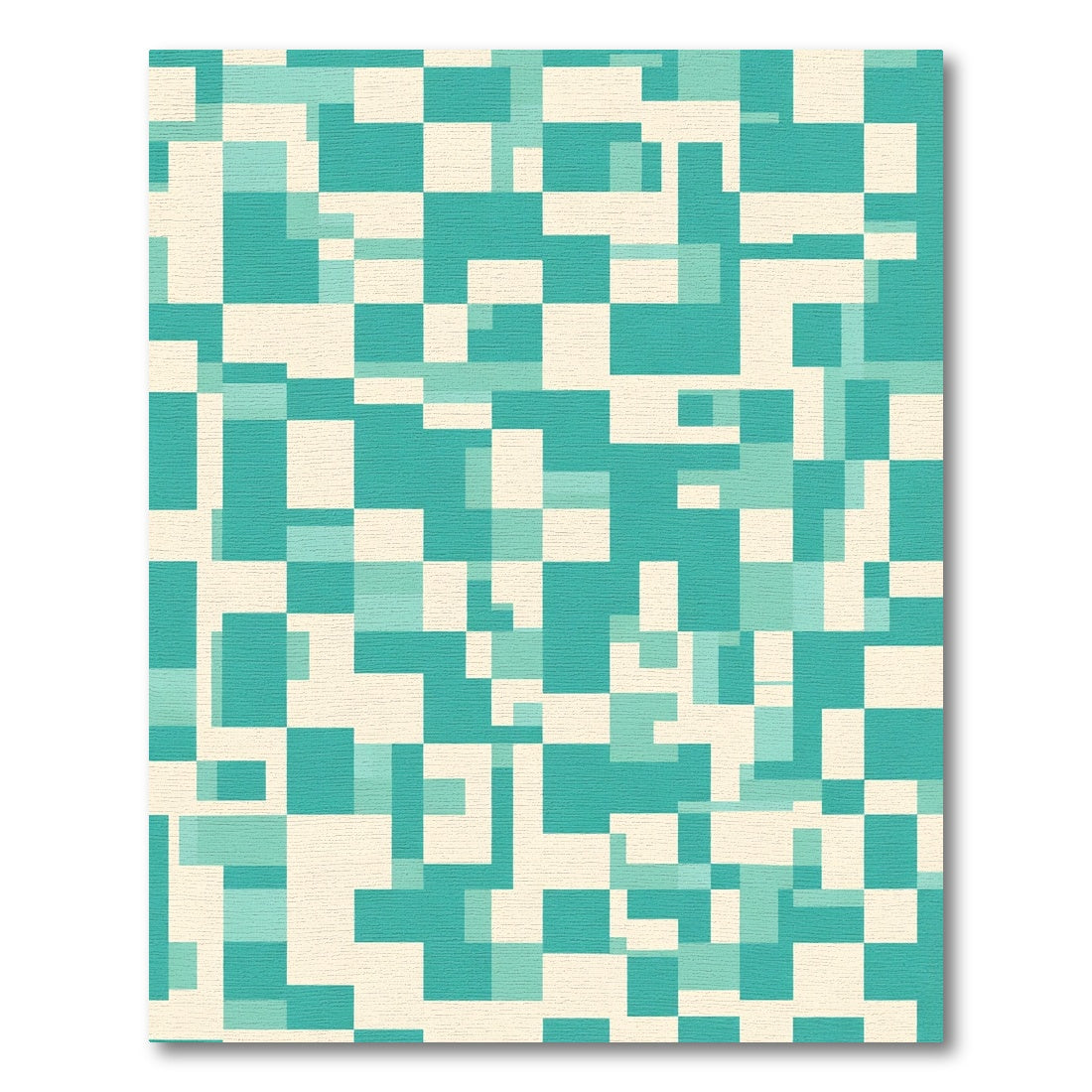 Teal Cream Abstract Geometric Blocks Rug