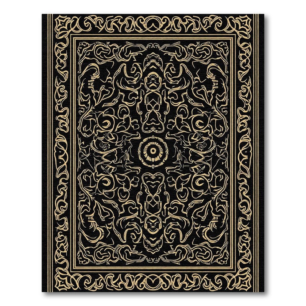 Black Golden Intricate Scrollwork Medallion Rug