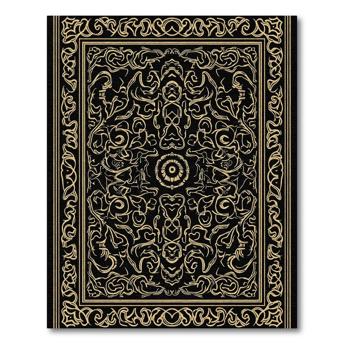 Black Golden Intricate Scrollwork Medallion Rug