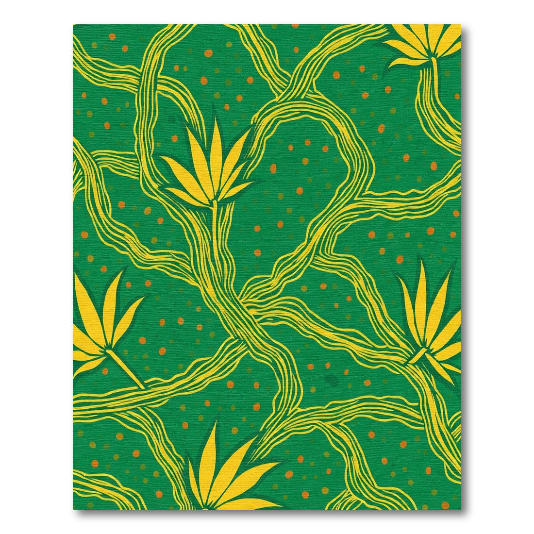 Green Yellow Vine Leaf Dot Rug