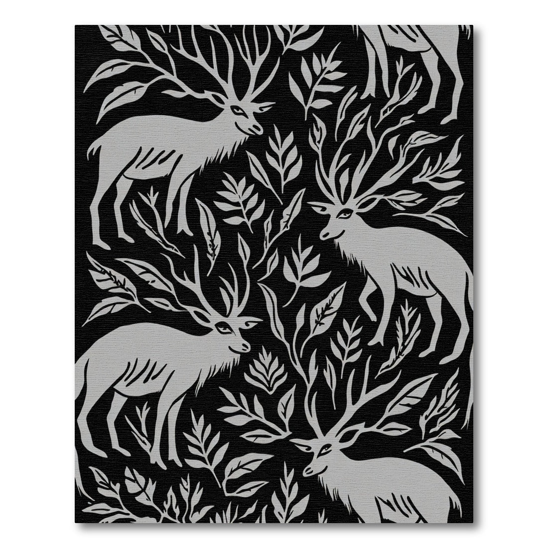 Light Gray Stag Botanical Scene Rug