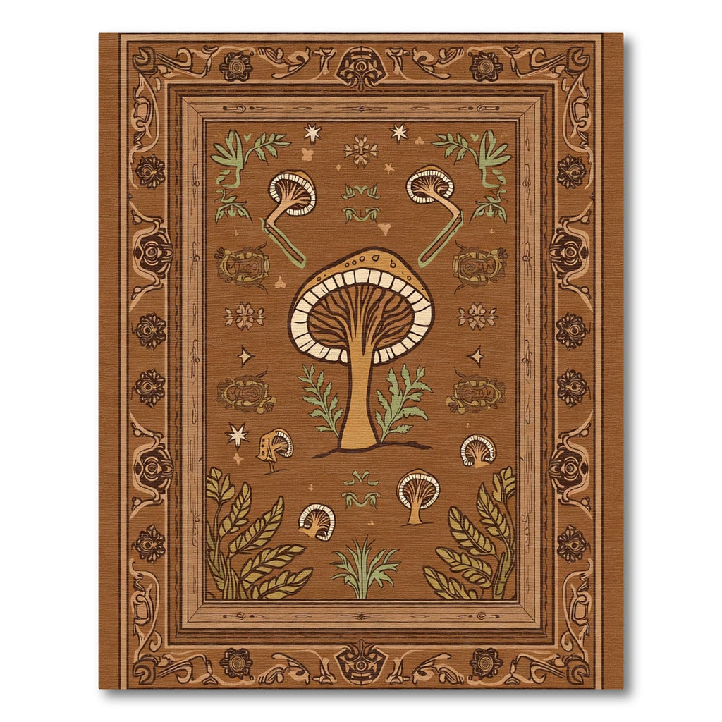 Earthy Mushroom Garden Border Rug