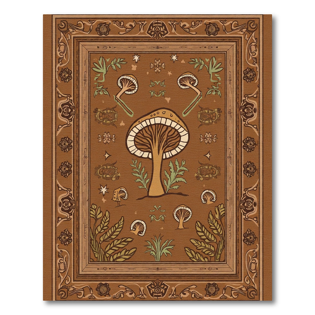 Earthy Mushroom Garden Border Rug