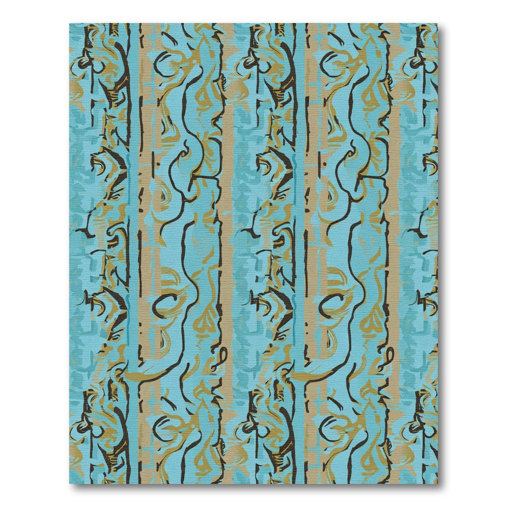 Turquoise Gold Abstract Striped Swirls Rug