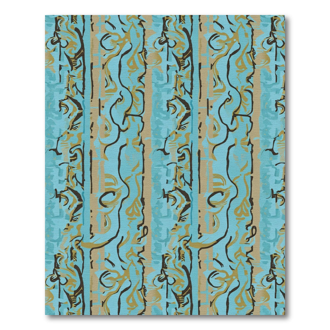 Turquoise Gold Abstract Striped Swirls Rug