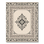 Ornate Black Cream Scroll Medallion Rug