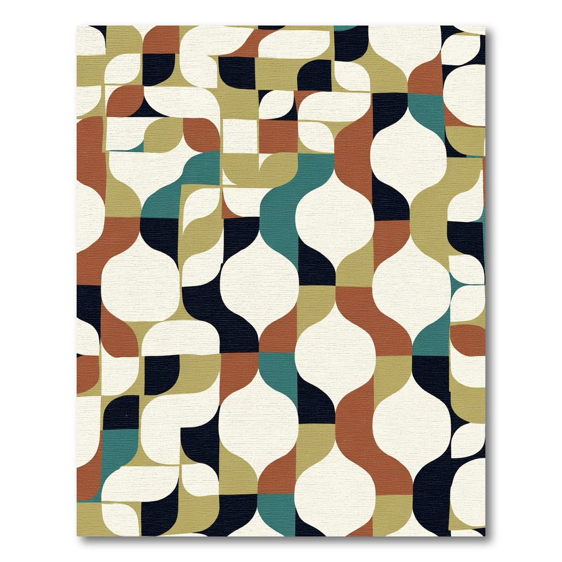 Terracotta Teal Geometric Mid-century Modern Rug