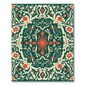 Emerald Red Floral Scroll Medallion Rug