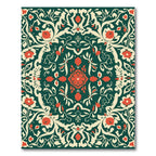 Emerald Red Floral Scroll Medallion Rug