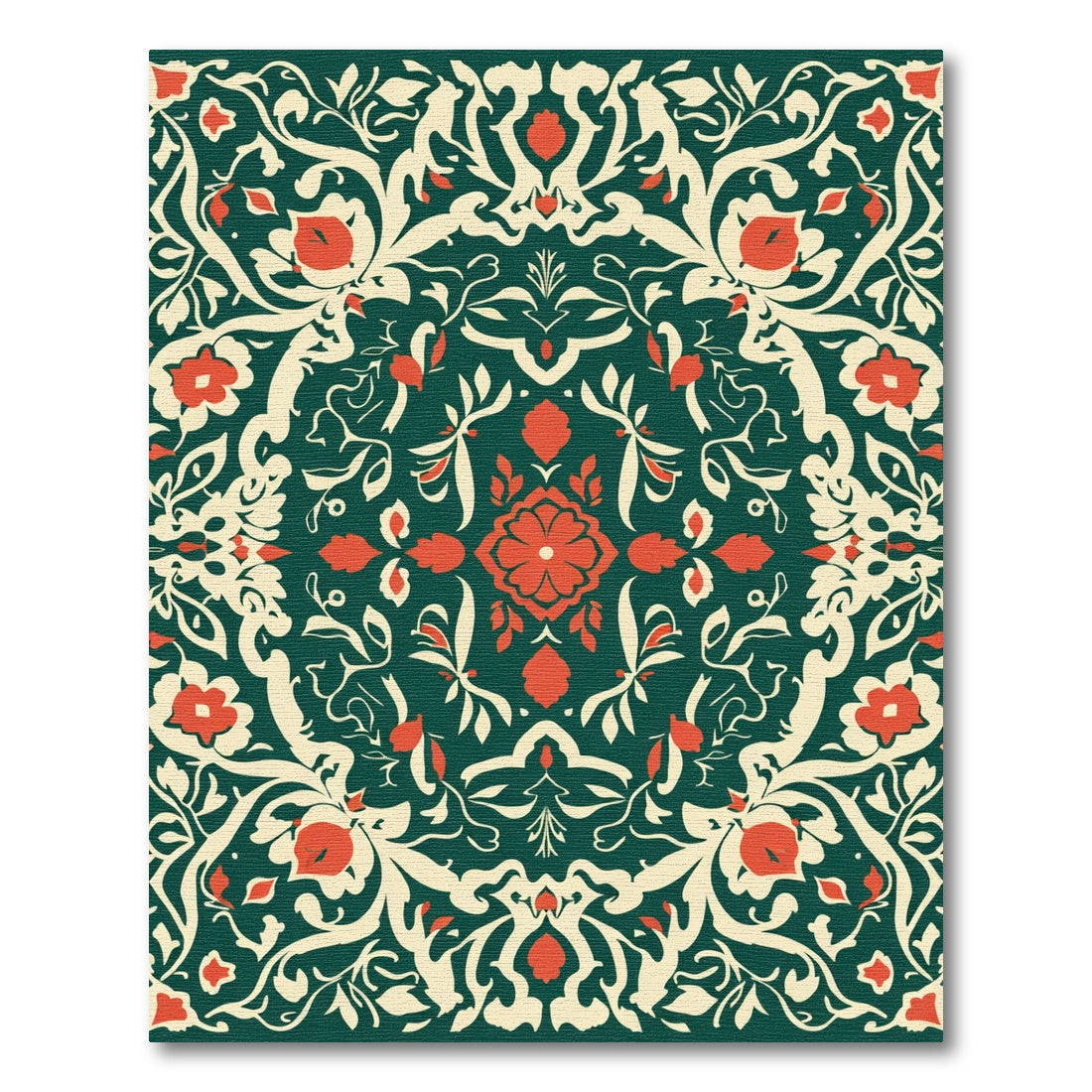 Emerald Red Floral Scroll Medallion Rug