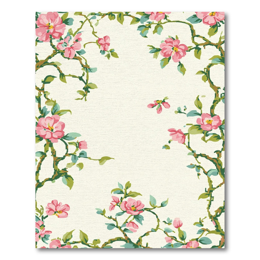 Pink Blossoms Vines Cream Rug
