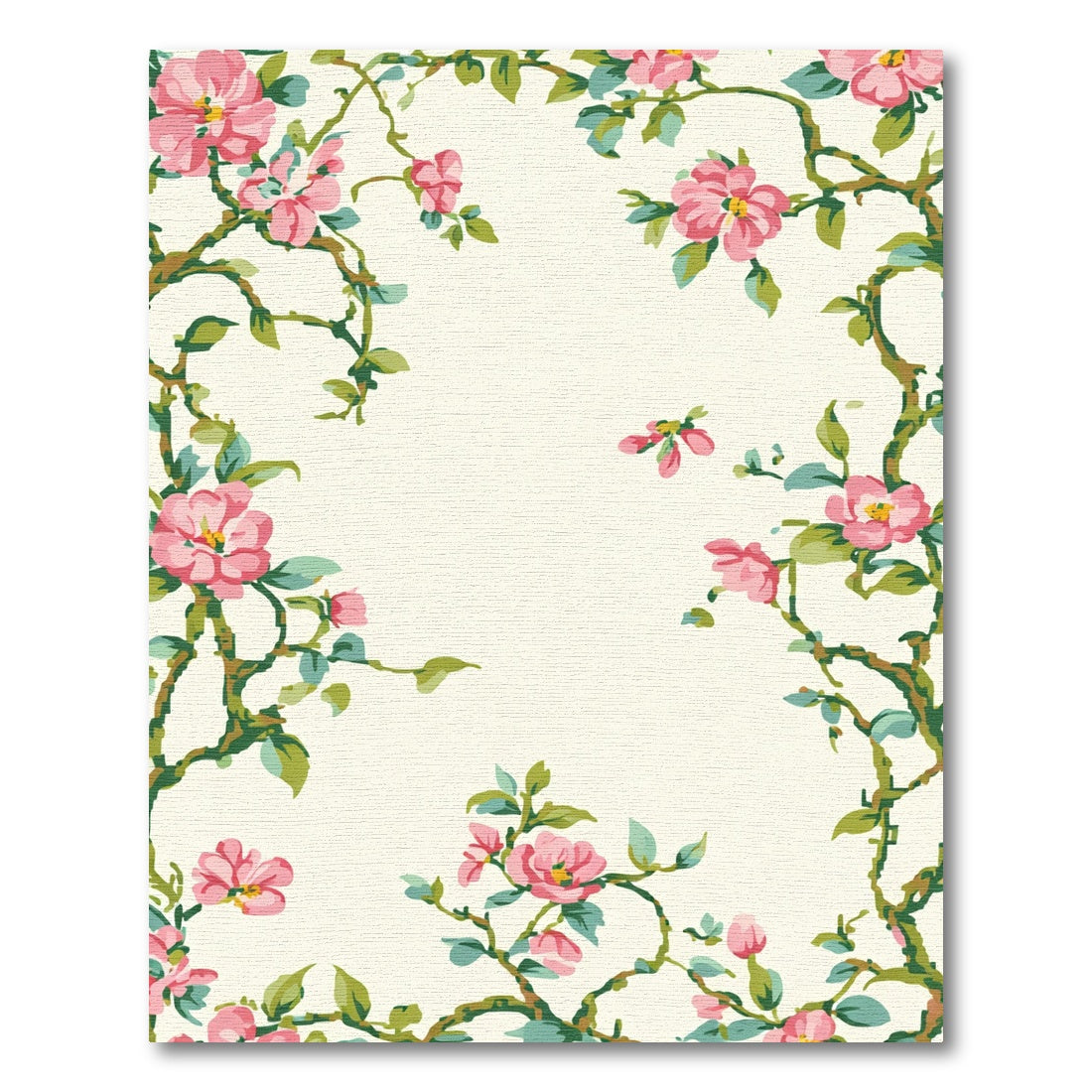 Pink Blossoms Vines Cream Rug