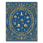 Nautical Maritime Scene Blue Gold Rug