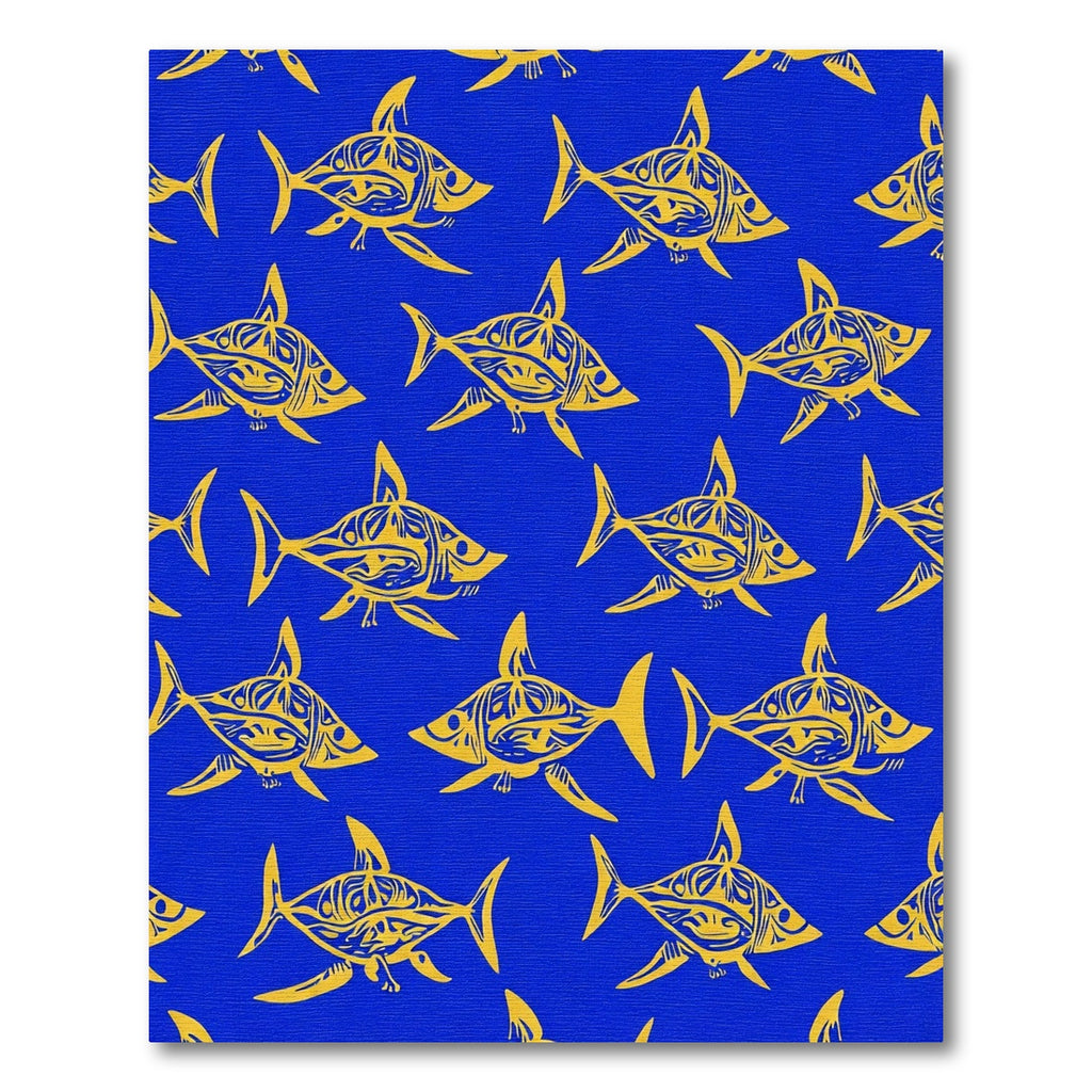 Golden Tribal Shark Blue Area Rug