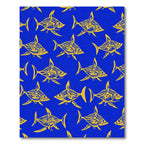 Golden Tribal Shark Blue Area Rug