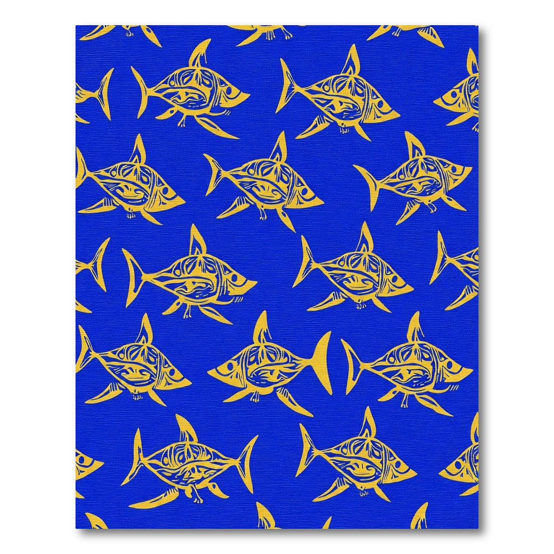 Golden Tribal Shark Blue Area Rug