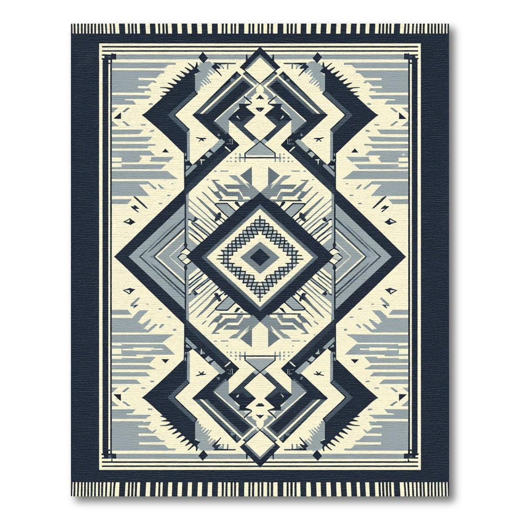 Cream Navy Geometric Diamond Medallion Rug