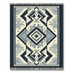 Cream Navy Geometric Diamond Medallion Rug