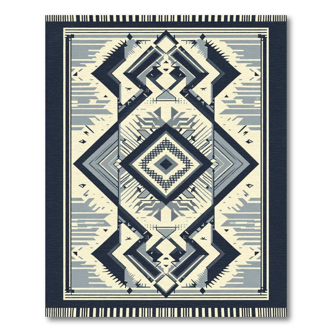Cream Navy Geometric Diamond Medallion Rug