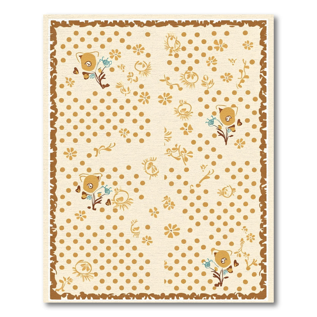 Whimsical Tan Floral Polka Dot Rug