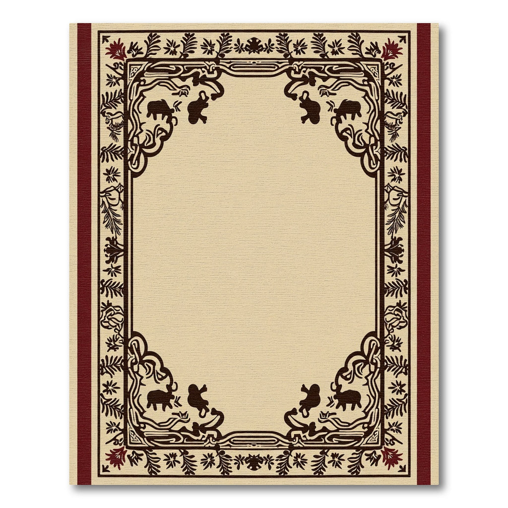 Ornate Cream Red Elephant Border Rug