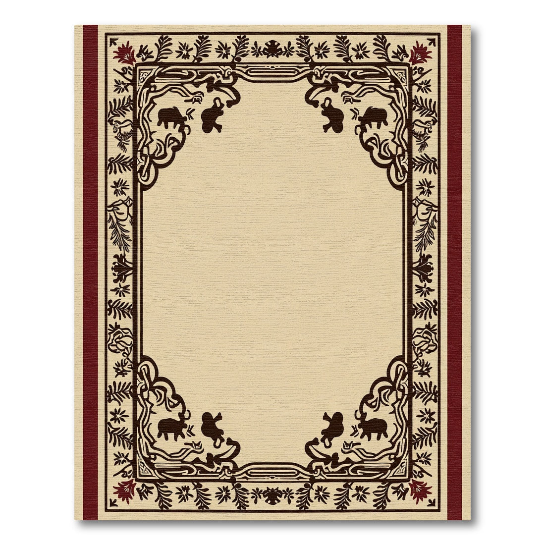 Ornate Cream Red Elephant Border Rug