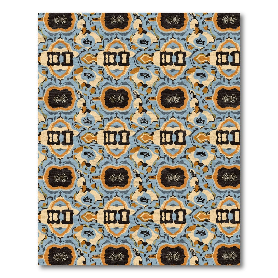 Ornate Blue Black Amber Medallion Rug
