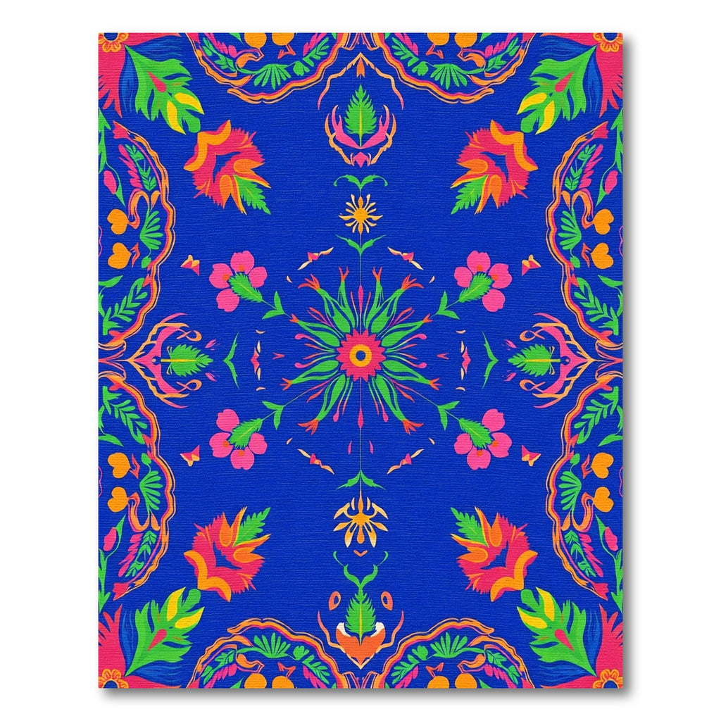 Vibrant Blue Tropical Floral Medallion Rug