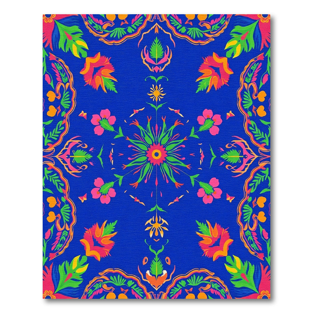 Vibrant Blue Tropical Floral Medallion Rug
