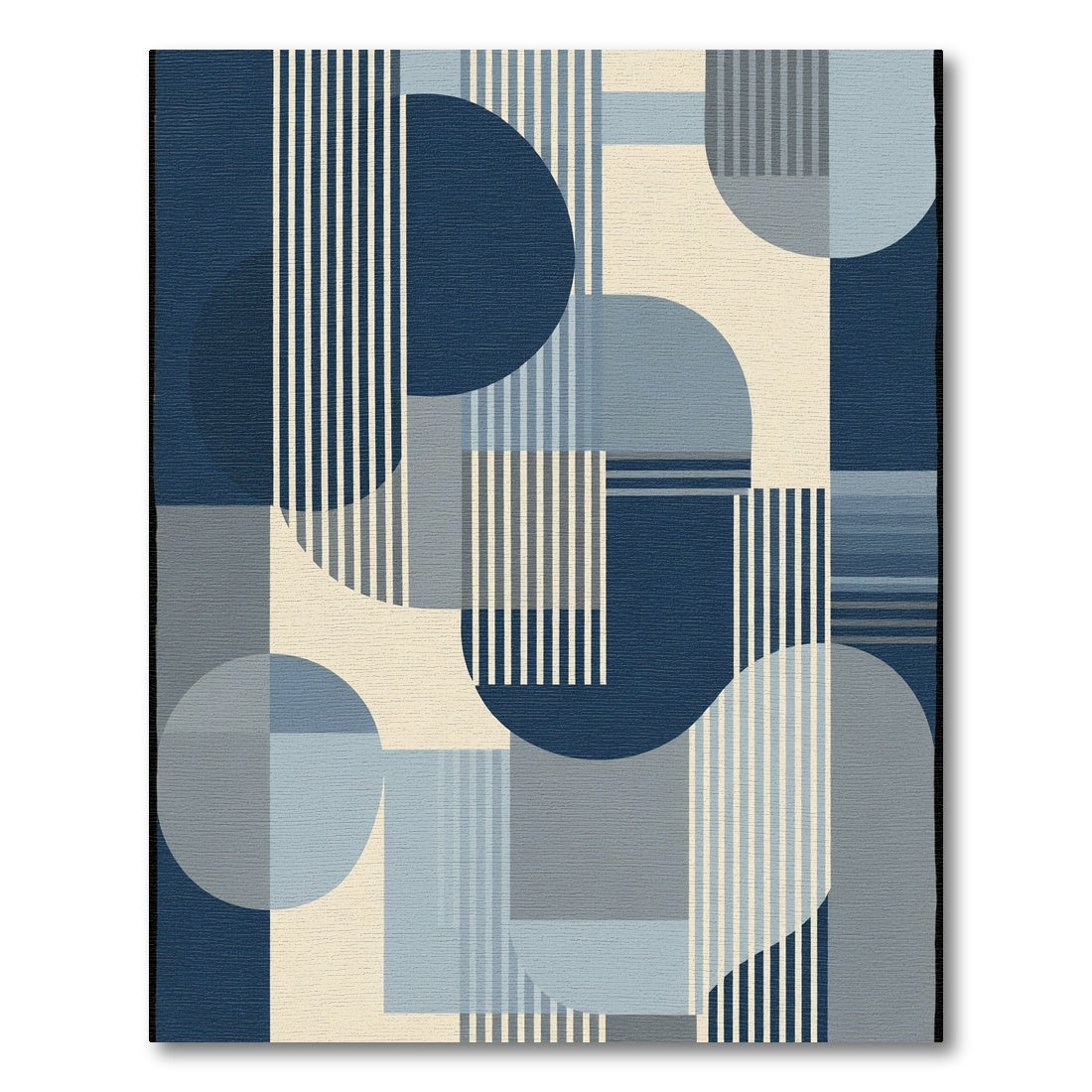 Geometric Blue Circles And Stripes Rug
