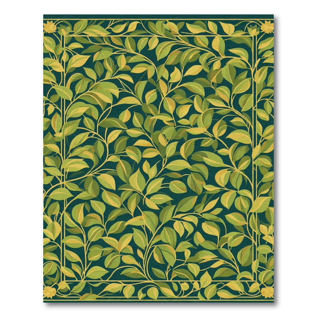 Green Leafy Botanical Garden Border Rug