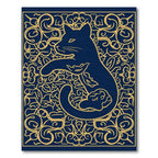 Regal Blue Golden Feline Ornate Rug