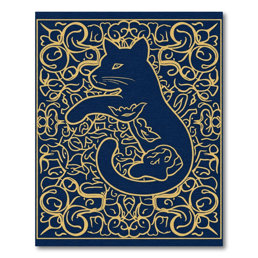 Regal Blue Golden Feline Ornate Rug
