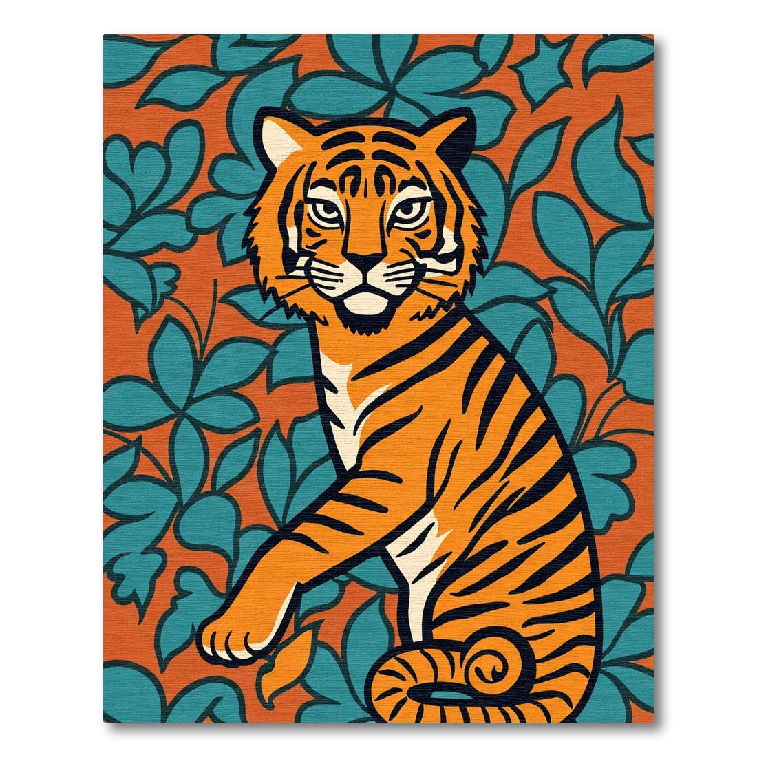 Bold Orange Tiger Floral Botanical Rug